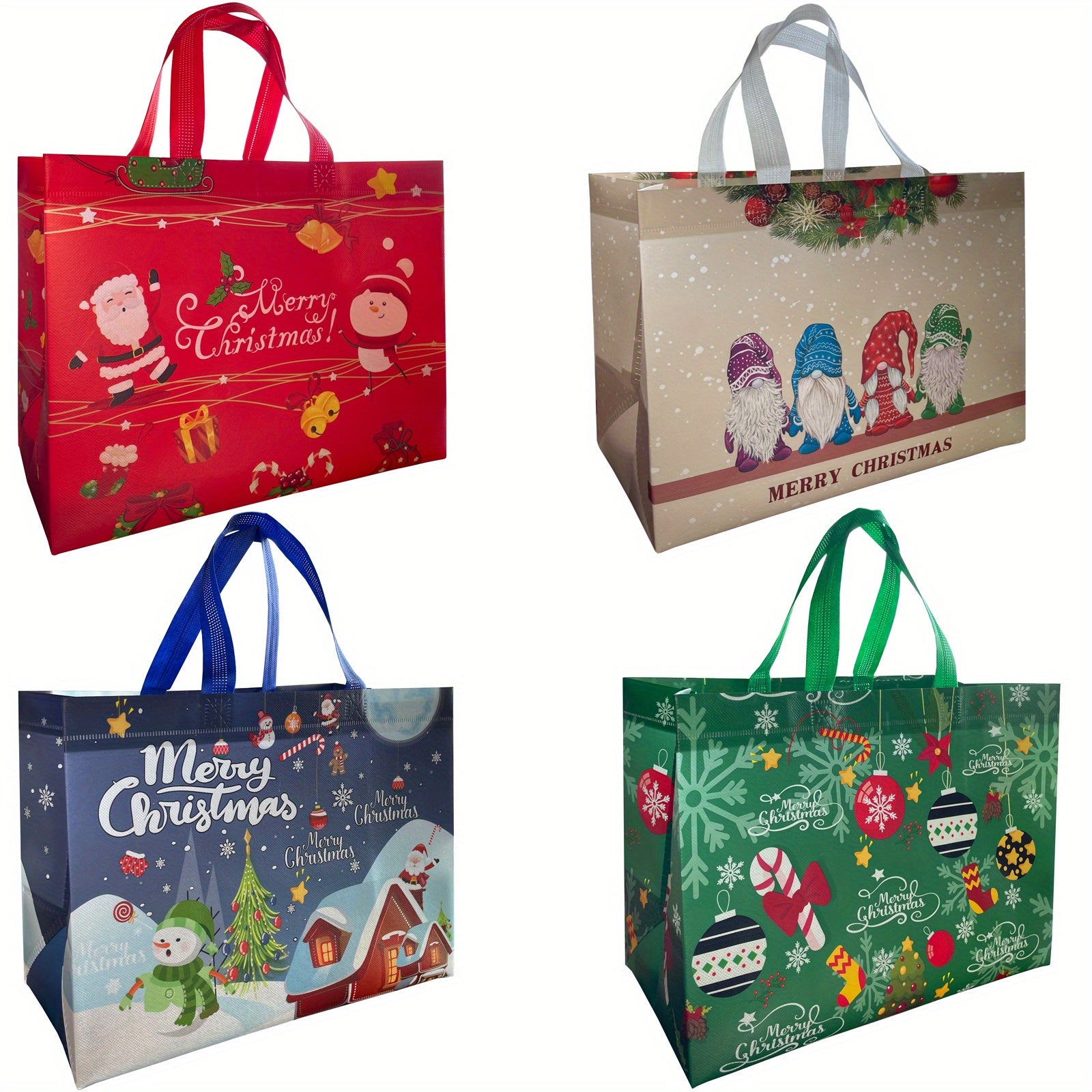 4 Pcs Christmas Tote Bags Reusable Xmas Gift Bags Treat Goodie Bag Waterproof