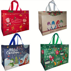 4 Pcs Christmas Tote Bags Reusable Xmas Gift Bags Treat Goodie Bag Waterproof