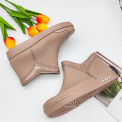 Women's Zipper Rain Boots Low Cut Round Toe Short Boots Waterproof Shoes