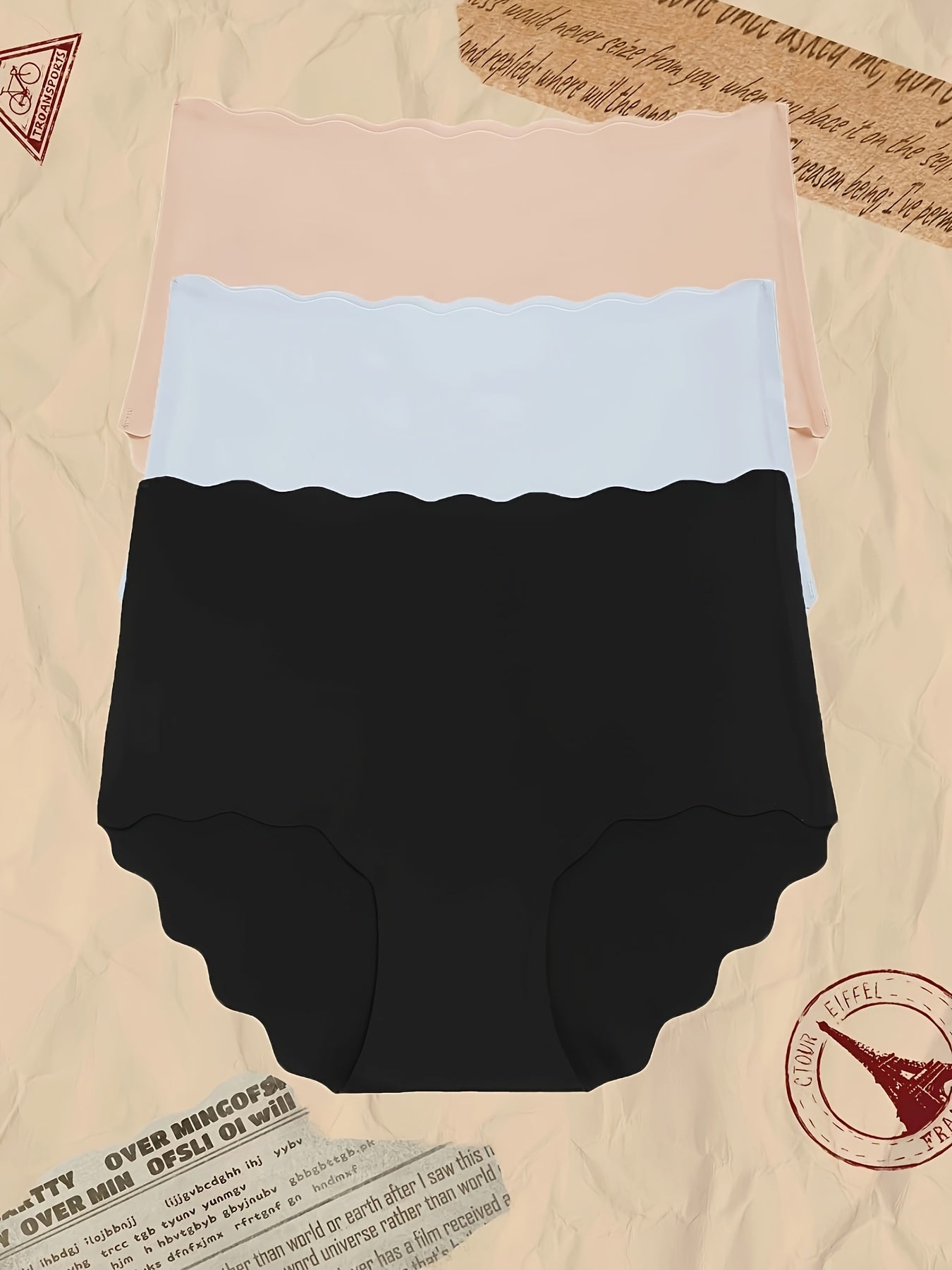 Seamless Solid Briefs Scallop Trim Panties