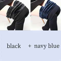 2 Pairs Plus Size Plush Lined Slimming High Stretch Warm Tights