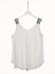 Eyelet Lace Stitching Tank Top Crew Neck Casual Top Women's Clothing