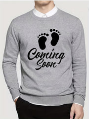 Baby Footprint Coming Soon Print Knitted Sweater Men's Warm Mid