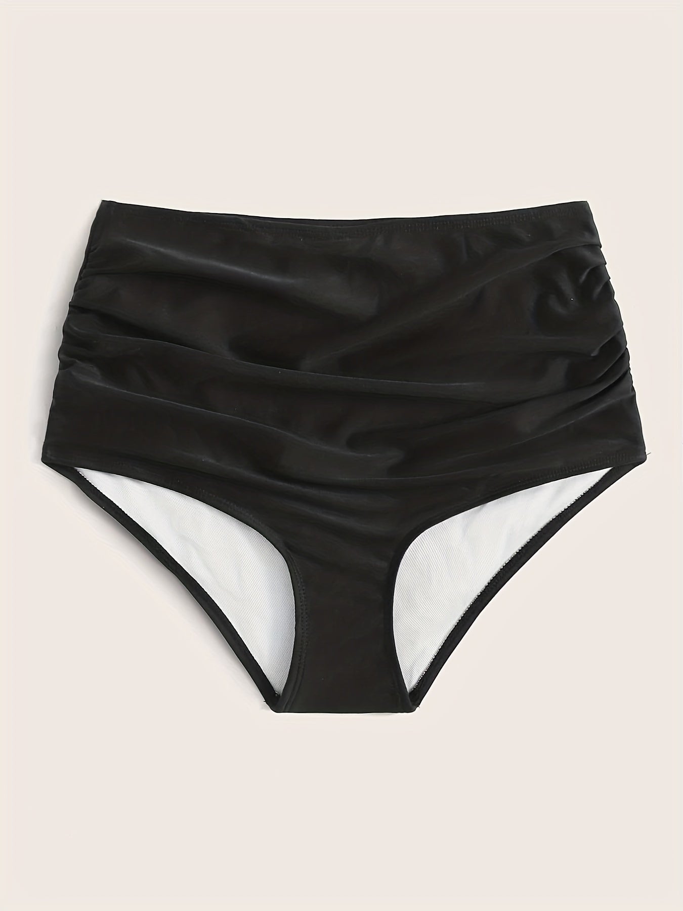 Ruched High Waist Bikini Bottoms Solid Swim Briefs Women's Swimwear
