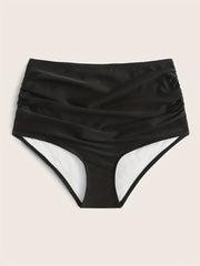 Ruched High Waist Bikini Bottoms Solid Swim Briefs Women's Swimwear