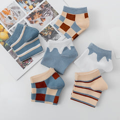 6 Pairs Women's Striped & Plaid No Show Socks