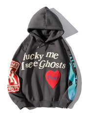 Letter Print Long Sleeve Drawstring Sports Hoodies Pullover Sweatshirt