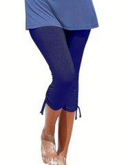 Solid Drawstring Cropped Leggings Casual Leggings