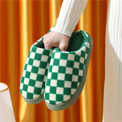 Women's Checkerboard Pattern Plush Slippers