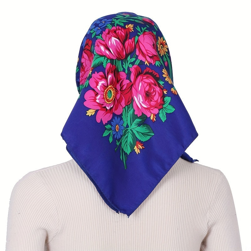 Boho Flower Print Bandana Square Scarf Vintage Hijab Turban Neckerchief