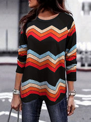 Colorblock Stripe Print Pullover Sweatshirt Long Sleeve Crew Neck