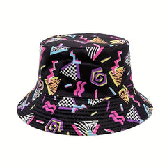 Geometric Print Fisherman Hat Double-sided Bucket Hat Spring Summer Sunscreen