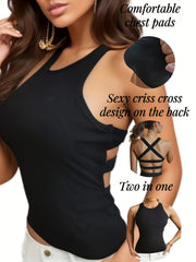 Ribbed Backless Tank Top Slim Padded Lingerie