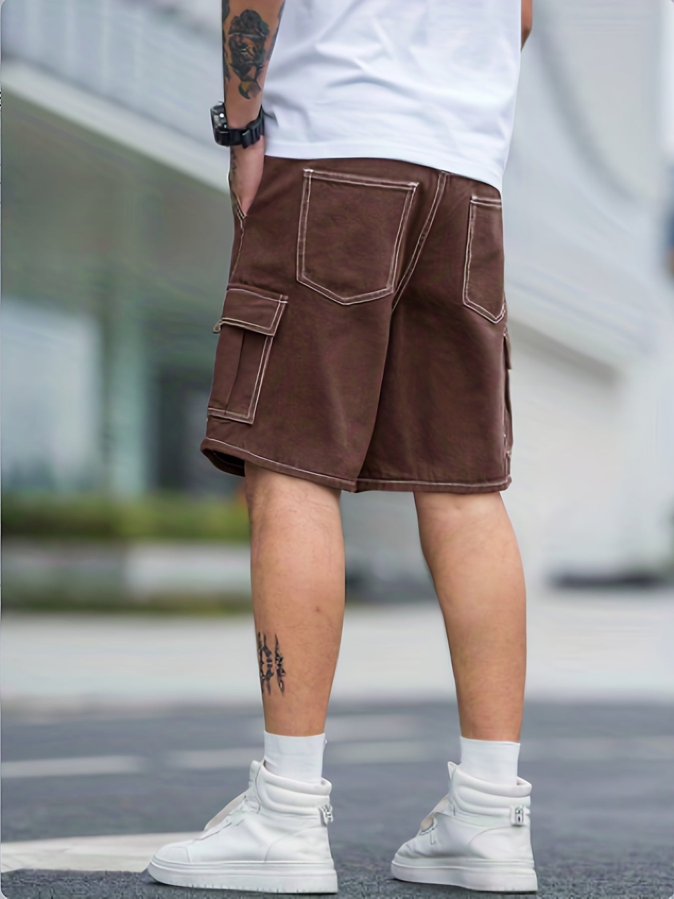 Street Style Denim Shorts with Flap Pockets