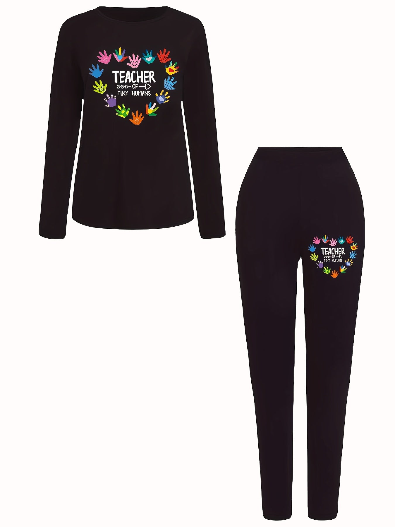 Women's Plus Heart & Letter Print Top & Leggings Set