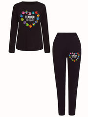 Women's Plus Heart & Letter Print Top & Leggings Set