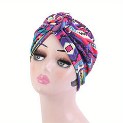 Leopard Boho Print Turban Cap Cotton Elastic Head Wrap Knotted Bonnet Head Scarf