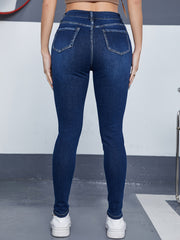 Solid Button Fly High Rise Skinny Jeans