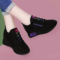 Letter Embroidered Mesh Breathable Soft Thick Sole Sneakers