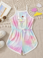 Toddler Girls Tie Dye Ice Cream Cat Romper Jumpsuit