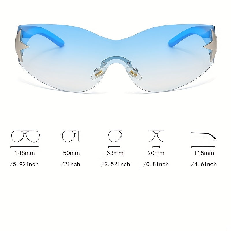 Y2K Wrap Around Sunglasses Star Decor Polarized Outdoor Eyewear UV400