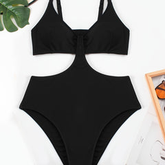 Sexy Swimsuit Women's Cut Out Waist Ribbed Knit One Piece Bathing Suit