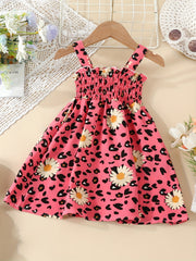 Toddler Girls Leopard Flowers Graphic Frill Trim Cami Dress