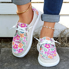 Floral Print Loafers Lace Up Canvas Shoes