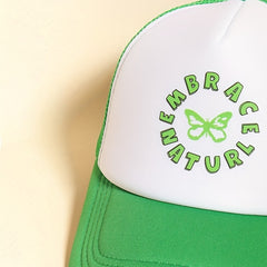 Butterfly Letter Print Trucker Hat Green Baseball Cap Mesh Breathable Dad Hats