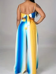 Women's Ombre Print Tie Back Crop Cami Top & Wide Leg Pants Set