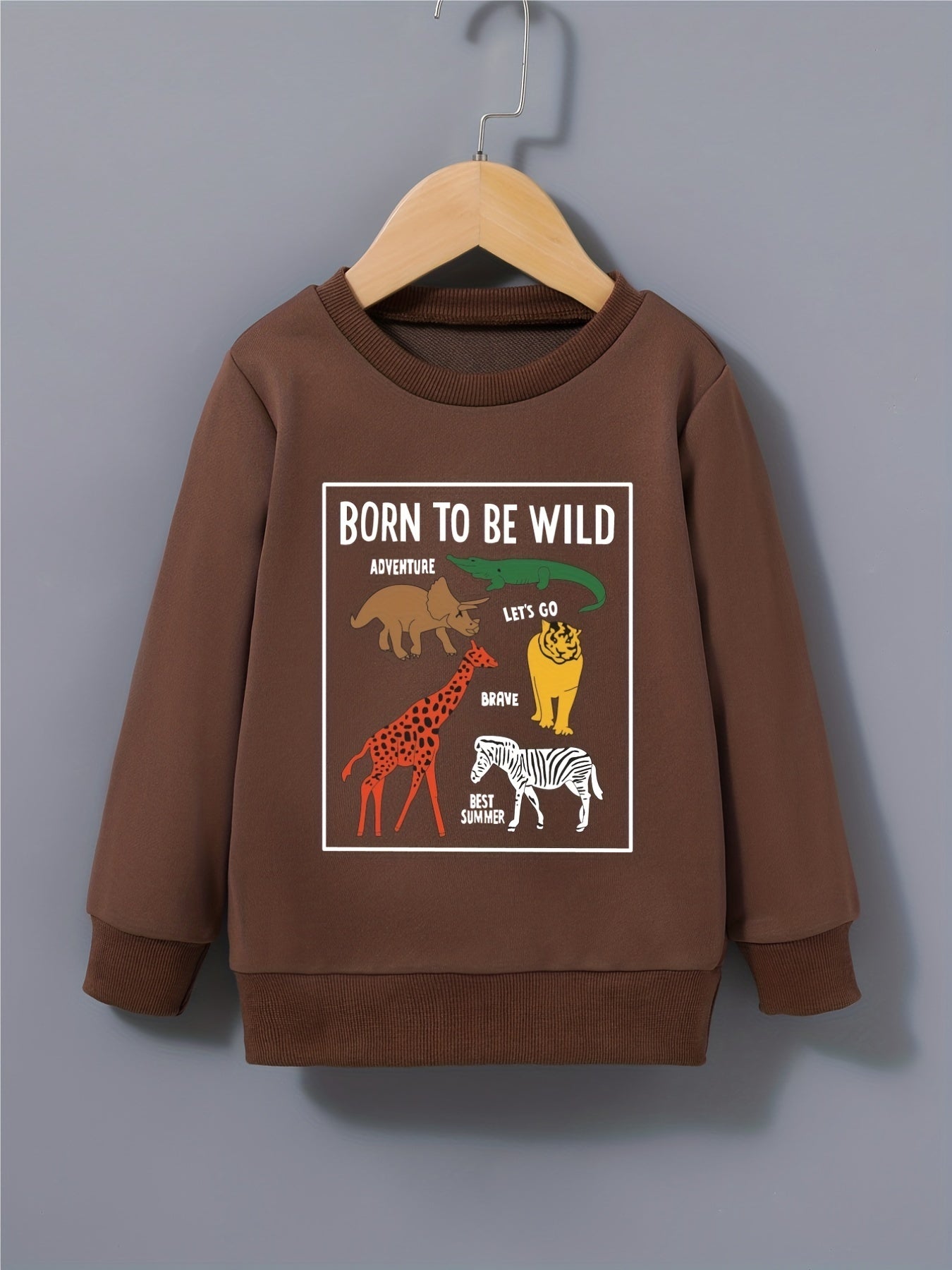 Boy's Sweatshirt Cartoon Animals Print Pullover Crew Neck Long Sleeve Top