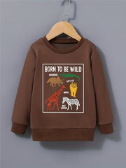 Boy's Sweatshirt Cartoon Animals Print Pullover Crew Neck Long Sleeve Top