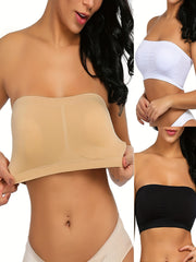 3 Pack Plus Size Tube Bra Ruched Wireless Removable Pad