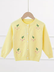 Toddler Girls' Peach Pattern Knitted Sweater Cardigan