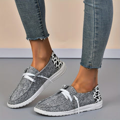 Leopard Printed Canvas Lace Up Loafers - Women's Casual Shoes