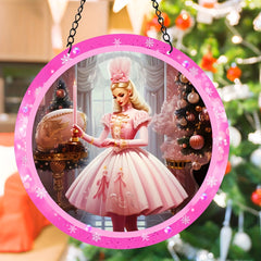 Pink Princess Christmas Suncatcher Hanging Decor