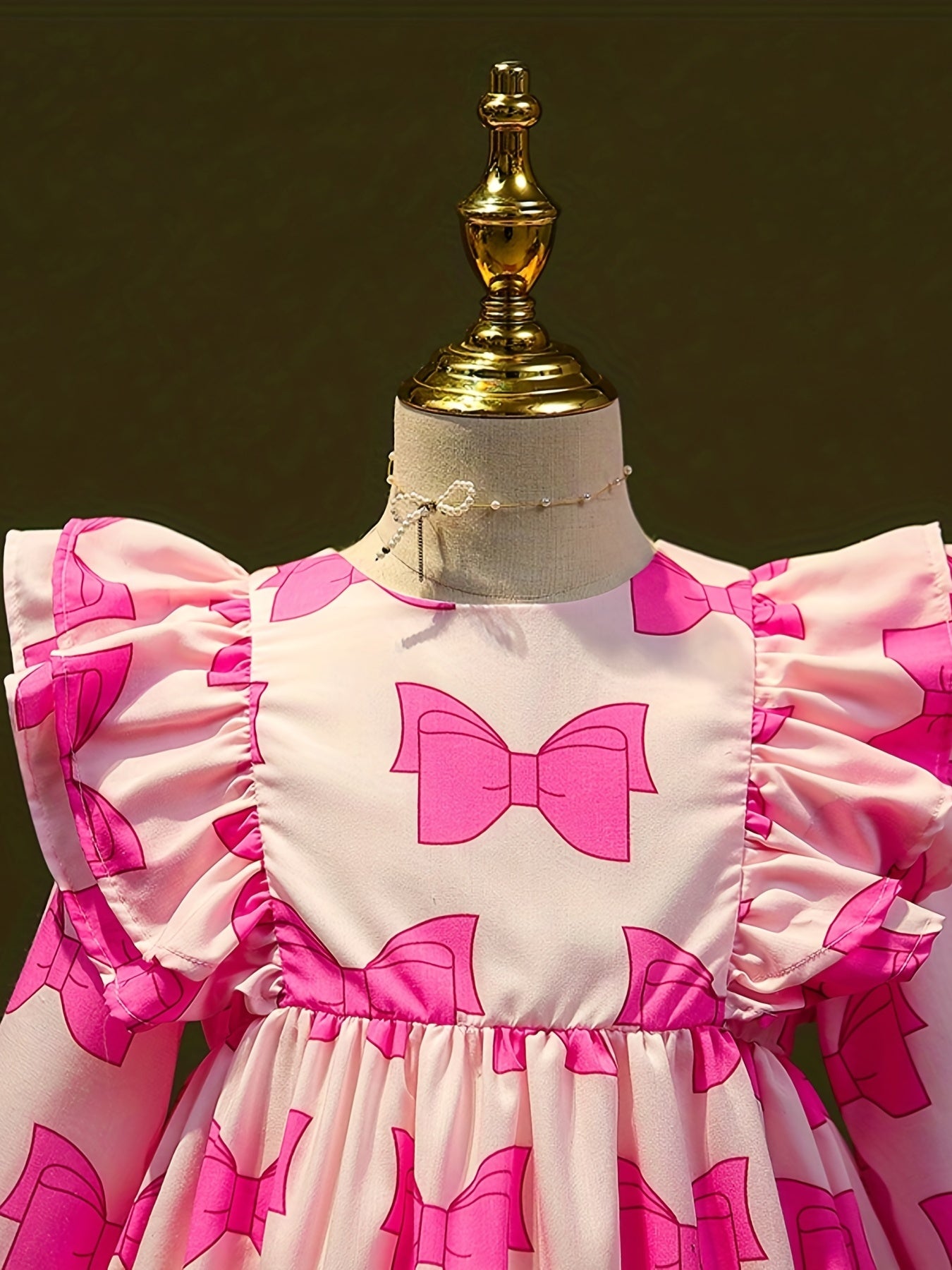 Sweet Bow Allover Princess Dress For Kid Girls Ruffle Trims Casual Dresses