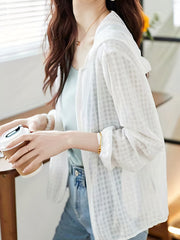 Plaid Print Open Front Top Zip Coat Spring Summer Women's Clothing