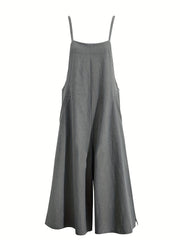 Solid Sleeveless Wide Leg Jumpsuit With Pockets
