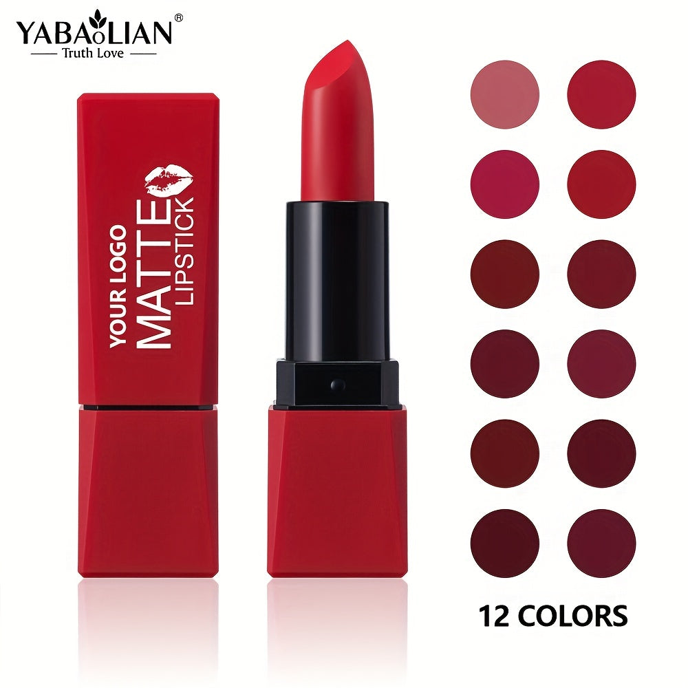 12-Color Matte Velvet Nude Lipstick, Long-Lasting & Smudge-Proof