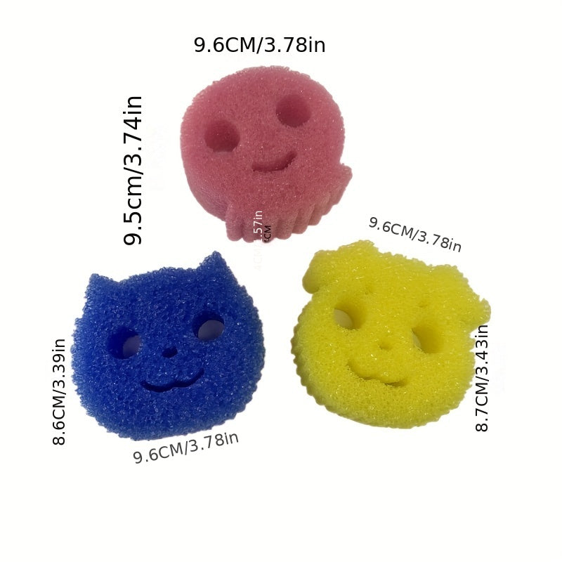 3pcs Cartoon Kitchen Cleaning Sponge And Scrubber, Anti-odor Dishwashing Sponge