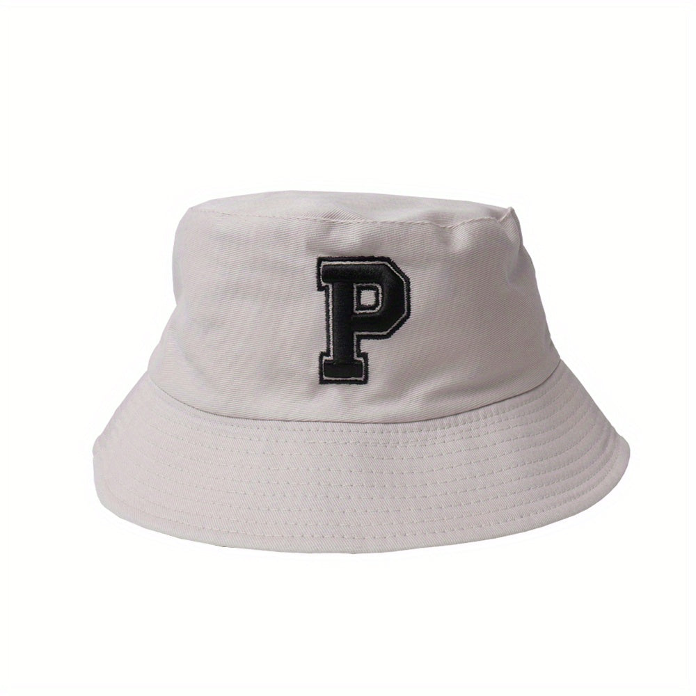 P Embroidery Bucket Hat Casual UV Protection Fisherman Cap Sunscreen Basin Hat