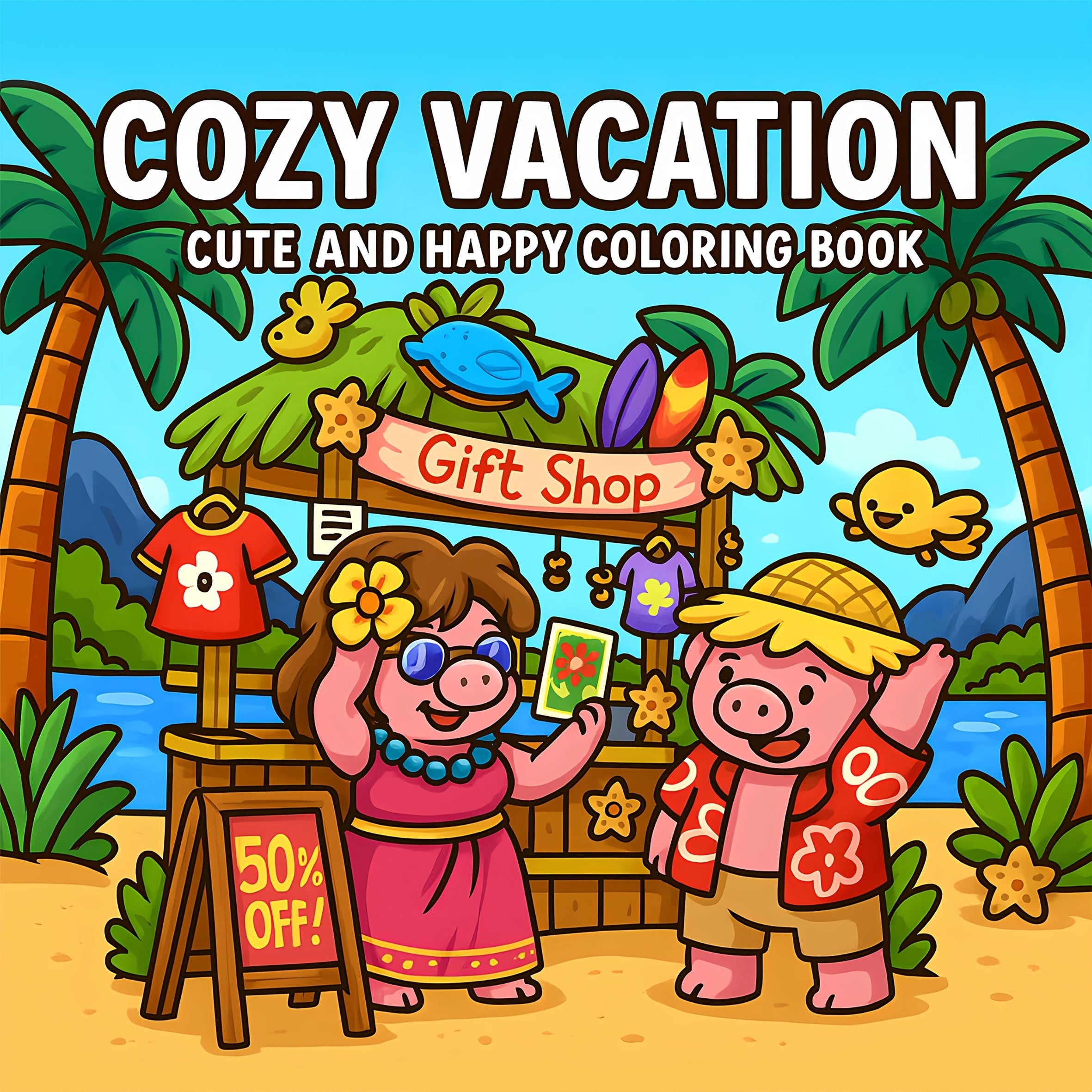 Tropical Beach Adult Coloring Book - 24 Pages of Summer Fun Scenes