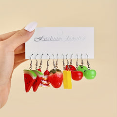 12 Pairs Funny Fruit Cake Dangle Drop Earrings For Girls