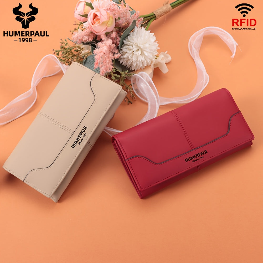 HUMERPAUL Women's RFID Blocking Leather Wallet Long Classic Travel