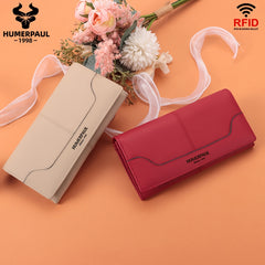HUMERPAUL Women's RFID Blocking Leather Wallet Long Classic Travel