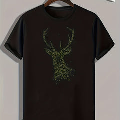 Deer Pattern Print Men's Sports T shirt Graphic Tee For Fitness Activities