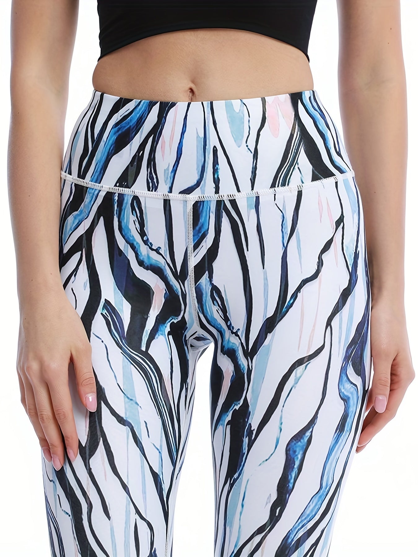 Striped Print High Waist Yoga Pants Tummy Control Leggings Women's Activewear