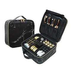 Marble Pattern Travel Makeup Case Organizer Adjustable Dividers