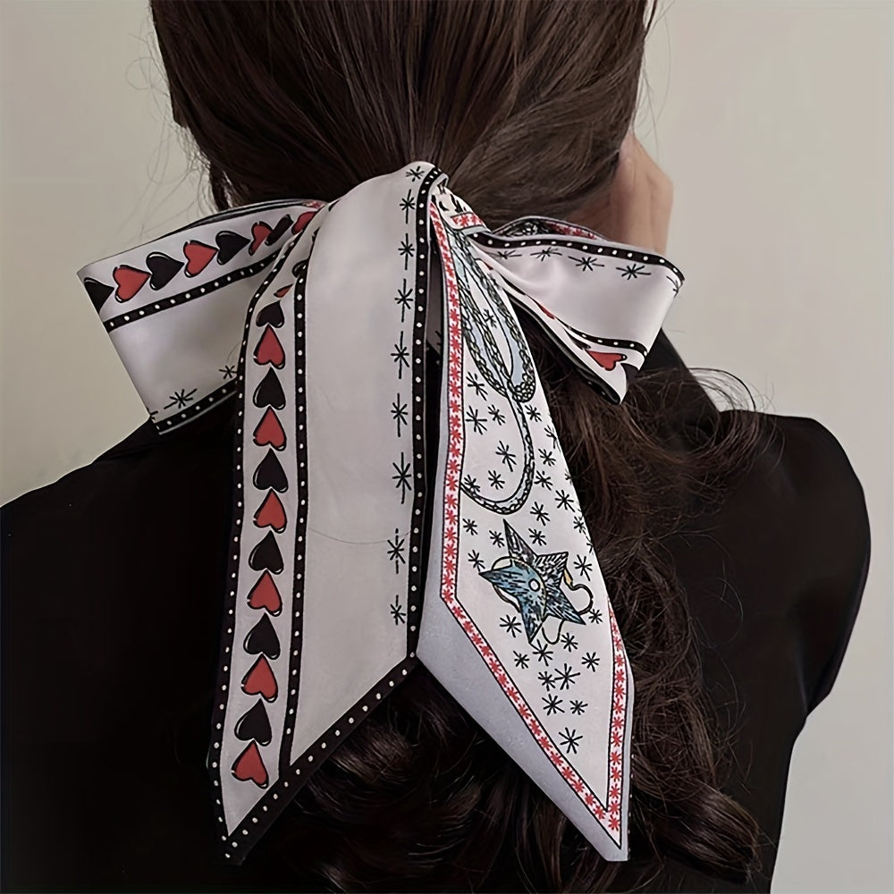 2pcs Geometric Print Skinny Scarf Long Ribbon Neckerchief Vintage Twilly Scarf